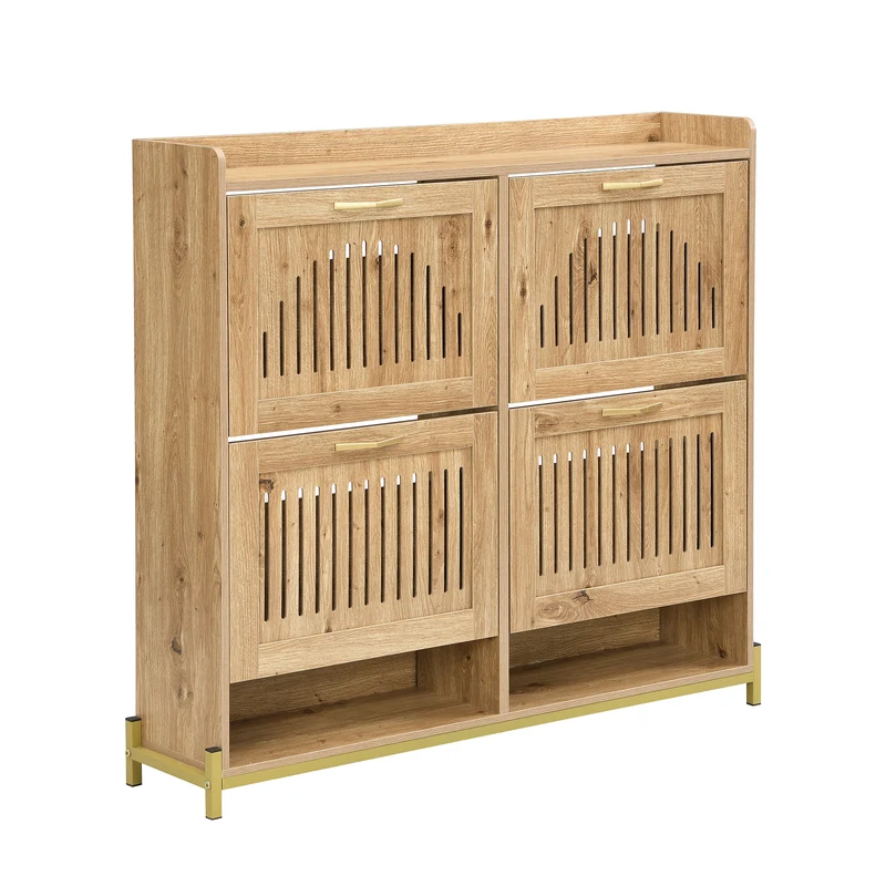 Meuble à chaussures moderne en bois MDF, 108,5 cm, 4 portes à lattes, style contemporain POTASHGRAIN