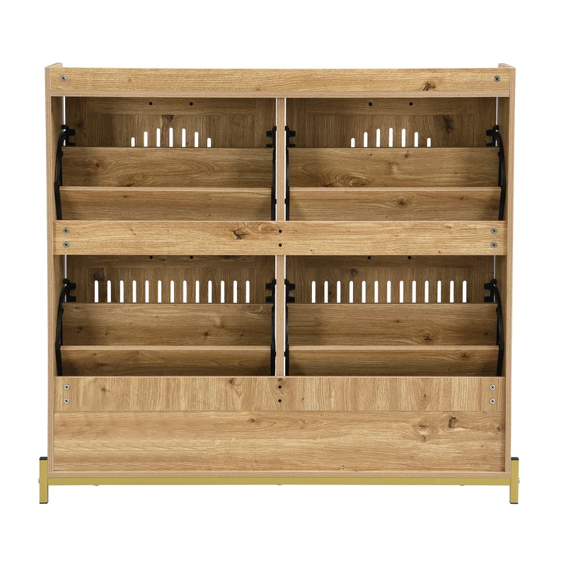 Meuble à chaussures moderne en bois MDF, 108,5 cm, 4 portes à lattes, style contemporain POTASHGRAIN