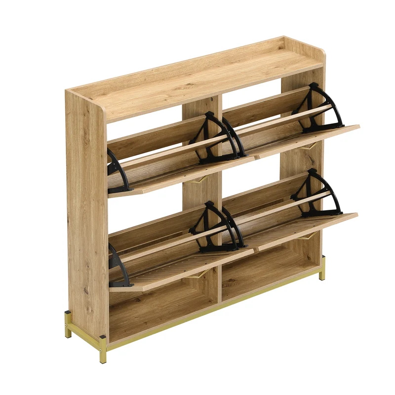 Meuble à chaussures moderne en bois MDF, 108,5 cm, 4 portes à lattes, style contemporain POTASHGRAIN