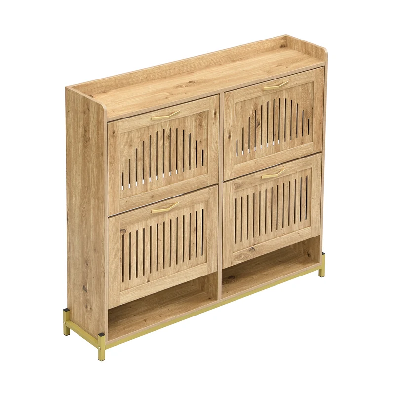 Meuble à chaussures moderne en bois MDF, 108,5 cm, 4 portes à lattes, style contemporain POTASHGRAIN