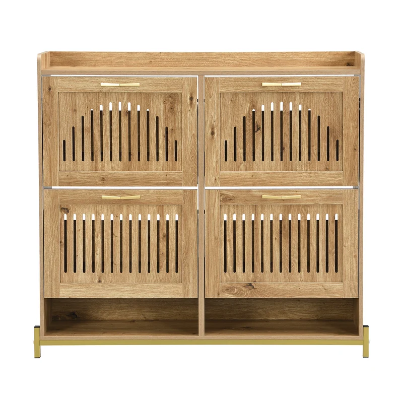 Meuble à chaussures moderne en bois MDF, 108,5 cm, 4 portes à lattes, style contemporain POTASHGRAIN