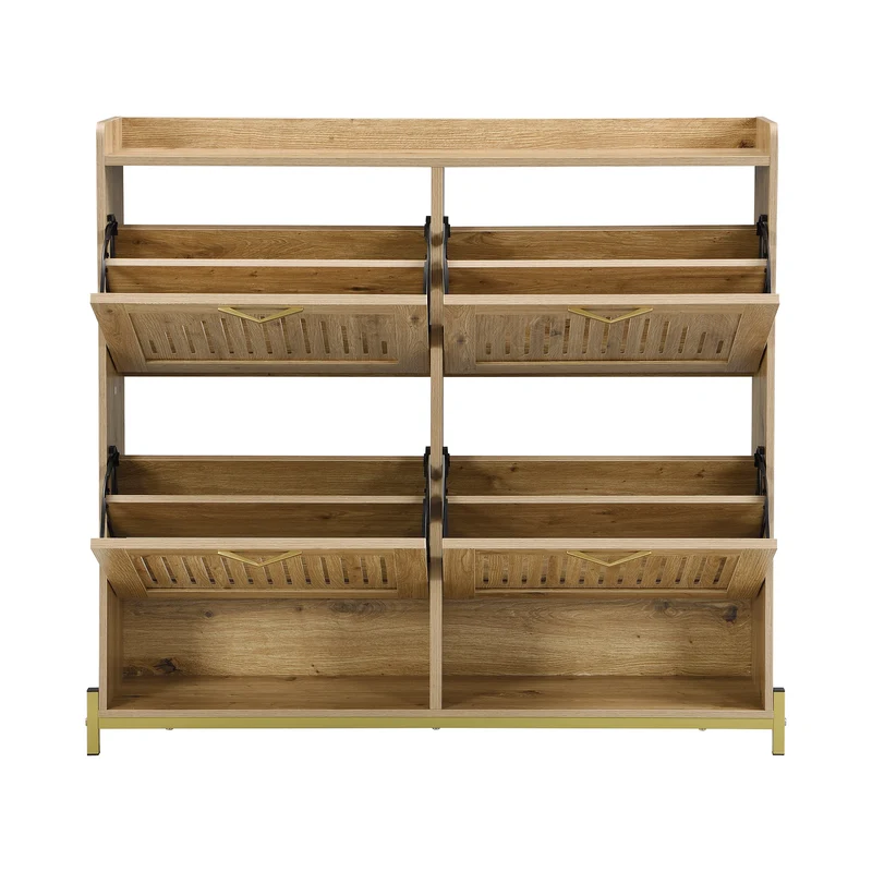 Meuble à chaussures moderne en bois MDF, 108,5 cm, 4 portes à lattes, style contemporain POTASHGRAIN