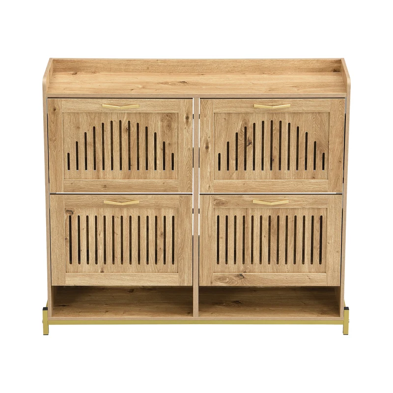 Meuble à chaussures moderne en bois MDF, 108,5 cm, 4 portes à lattes, style contemporain POTASHGRAIN