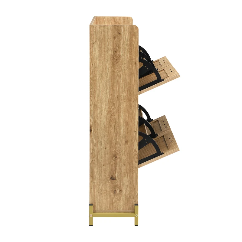Meuble à chaussures moderne en bois MDF, 108,5 cm, 4 portes à lattes, style contemporain POTASHGRAIN