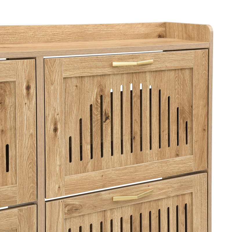 Meuble à chaussures moderne en bois MDF, 108,5 cm, 4 portes à lattes, style contemporain POTASHGRAIN