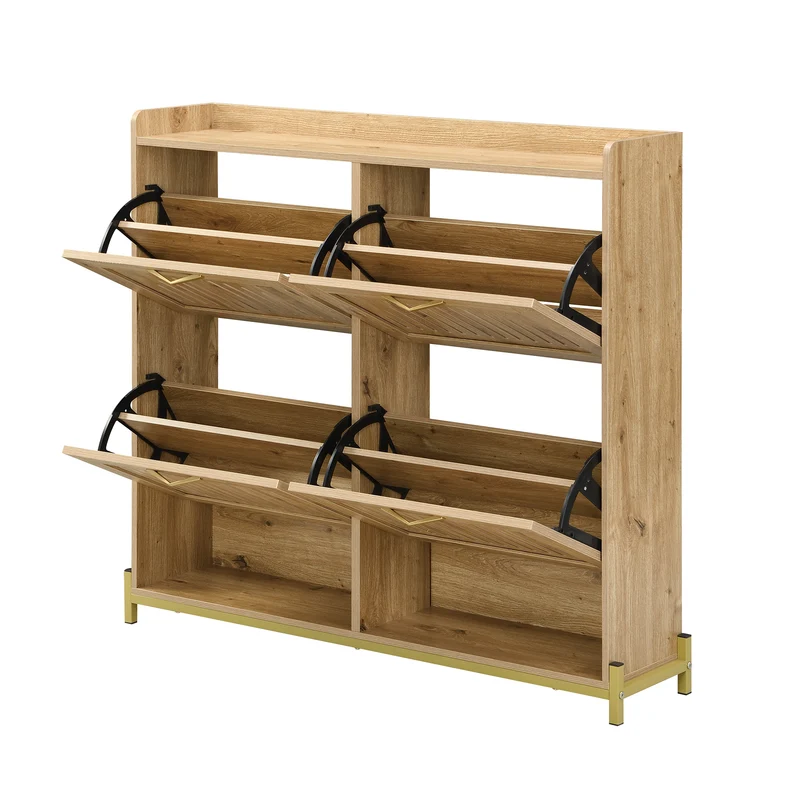 Meuble à chaussures moderne en bois MDF, 108,5 cm, 4 portes à lattes, style contemporain POTASHGRAIN