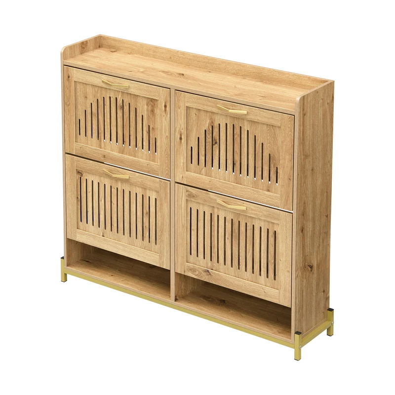 Meuble à chaussures moderne en bois MDF, 108,5 cm, 4 portes à lattes, style contemporain POTASHGRAIN