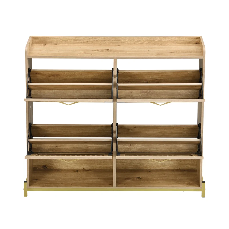 Meuble à chaussures moderne en bois MDF, 108,5 cm, 4 portes à lattes, style contemporain POTASHGRAIN