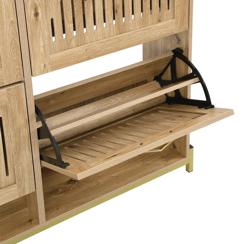 Meuble à chaussures moderne en bois MDF, 108,5 cm, 4 portes à lattes, style contemporain POTASHGRAIN