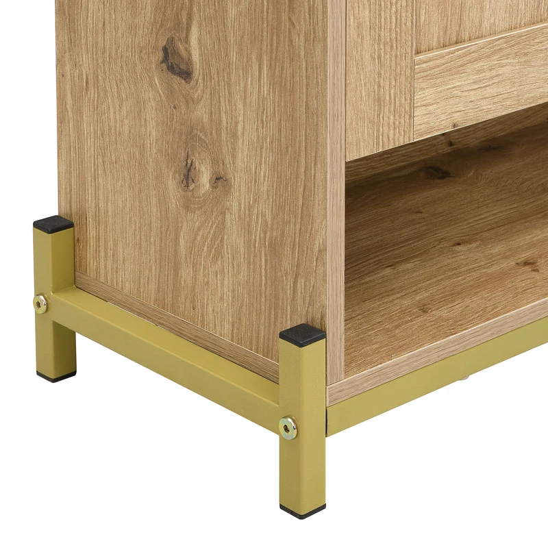 Meuble à chaussures moderne en bois MDF, 108,5 cm, 4 portes à lattes, style contemporain POTASHGRAIN