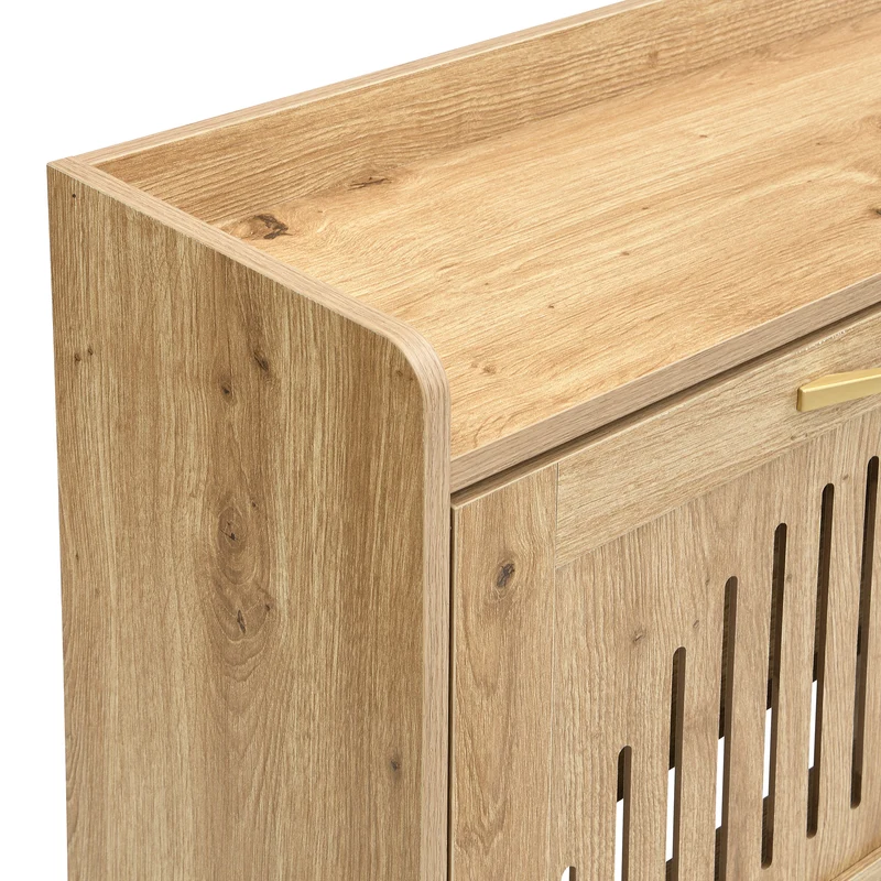 Meuble à chaussures moderne en bois MDF, 108,5 cm, 4 portes à lattes, style contemporain POTASHGRAIN