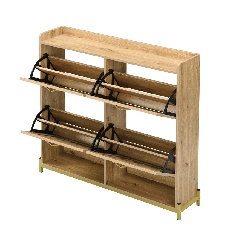 Meuble à chaussures moderne en bois MDF, 108,5 cm, 4 portes à lattes, style contemporain POTASHGRAIN