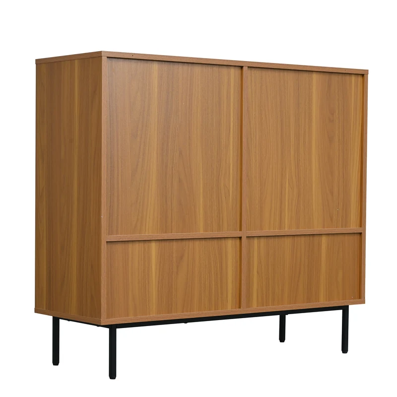 Buffet effet bois 2 portes coulissantes en rotin L100/H90/P37cm VISIENS