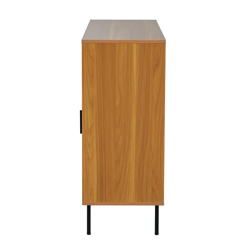 Buffet effet bois 2 portes coulissantes en rotin L100/H90/P37cm VISIENS