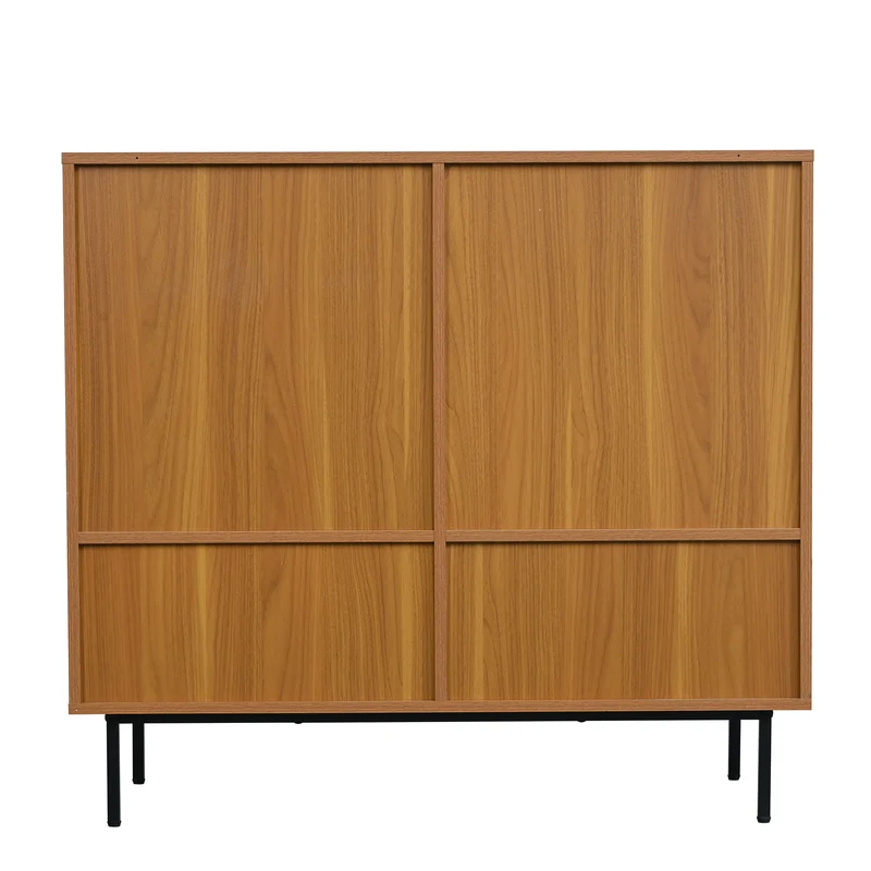Buffet effet bois 2 portes coulissantes en rotin L100/H90/P37cm VISIENS