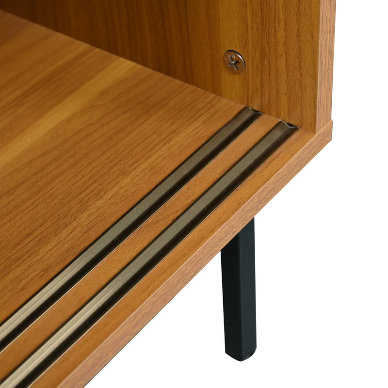 Buffet effet bois 2 portes coulissantes en rotin L100/H90/P37cm VISIENS
