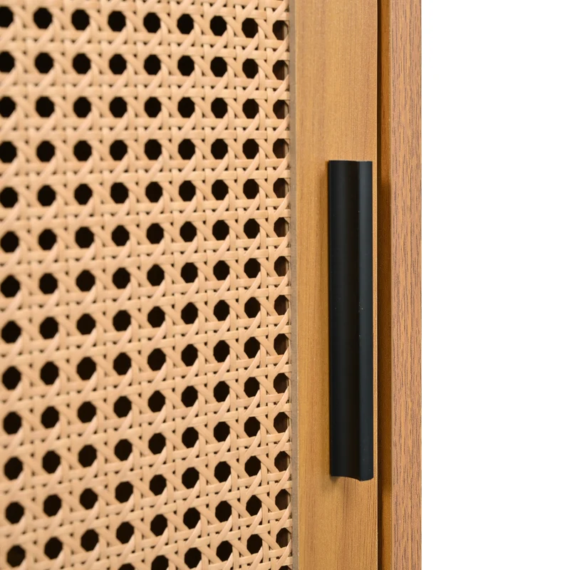 Buffet effet bois 2 portes coulissantes en rotin L100/H90/P37cm VISIENS