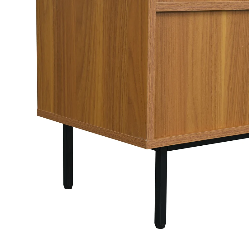 Buffet effet bois 2 portes coulissantes en rotin L100/H90/P37cm VISIENS