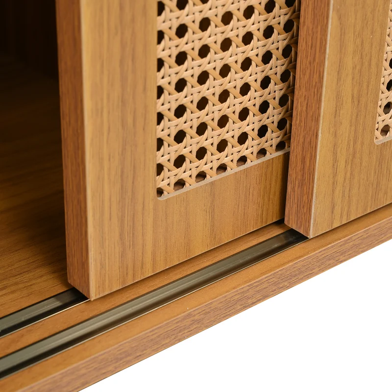 Buffet effet bois 2 portes coulissantes en rotin L100/H90/P37cm VISIENS