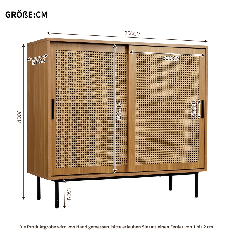 Buffet effet bois 2 portes coulissantes en rotin L100/H90/P37cm VISIENS