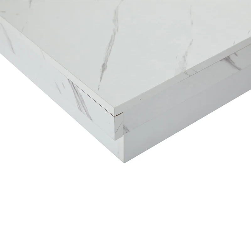 Table basse carrée moderne blanche effet marbre 4 tiroirs plateau coulissant 90x90x25cm KHEKRIED