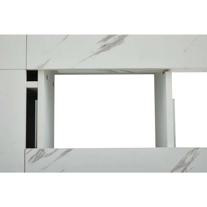 Table basse carrée moderne blanche effet marbre 4 tiroirs plateau coulissant 90x90x25cm KHEKRIED