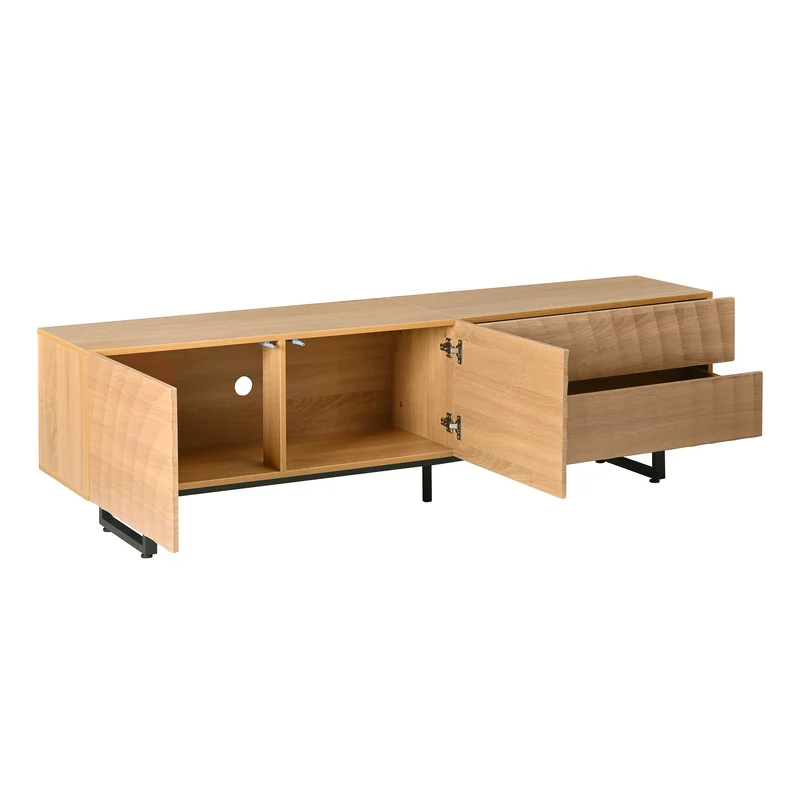 Meuble TV scandinave effet bois naturel relief 3D 180x38x51,5cm NIMBUSIRE