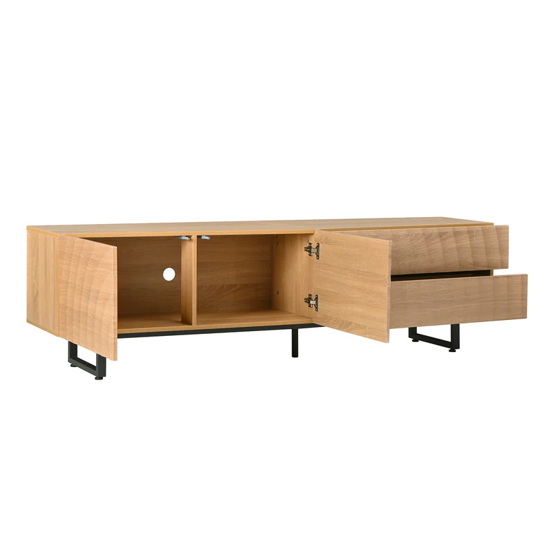Meuble TV scandinave effet bois naturel relief 3D 180x38x51,5cm NIMBUSIRE