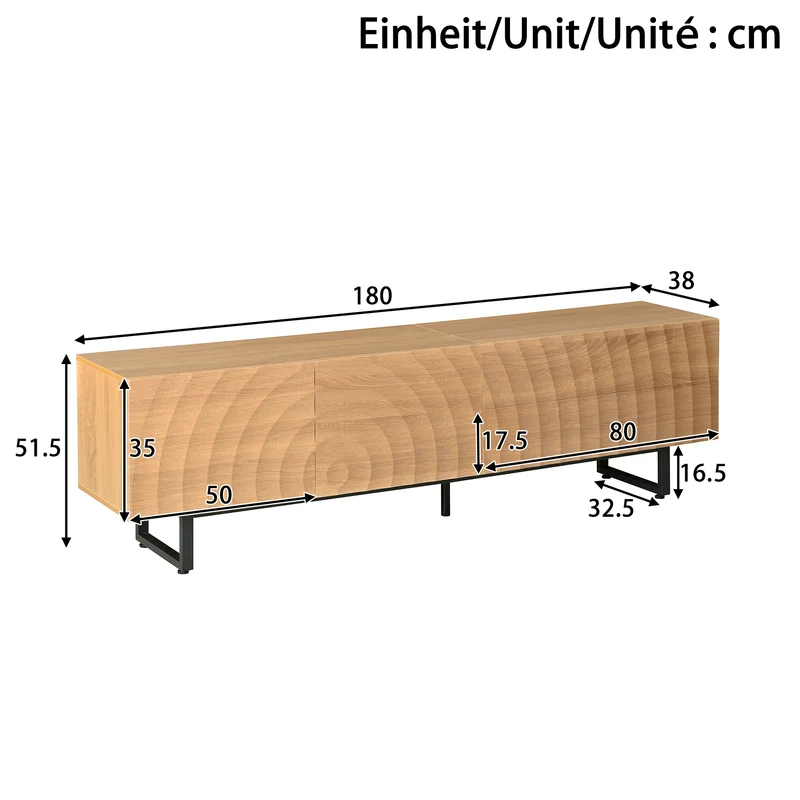 Meuble TV scandinave effet bois naturel relief 3D 180x38x51,5cm NIMBUSIRE