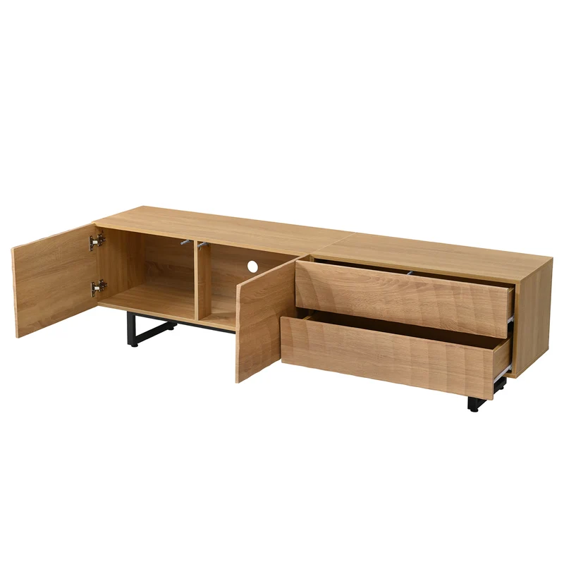Meuble TV scandinave effet bois naturel relief 3D 180x38x51,5cm NIMBUSIRE