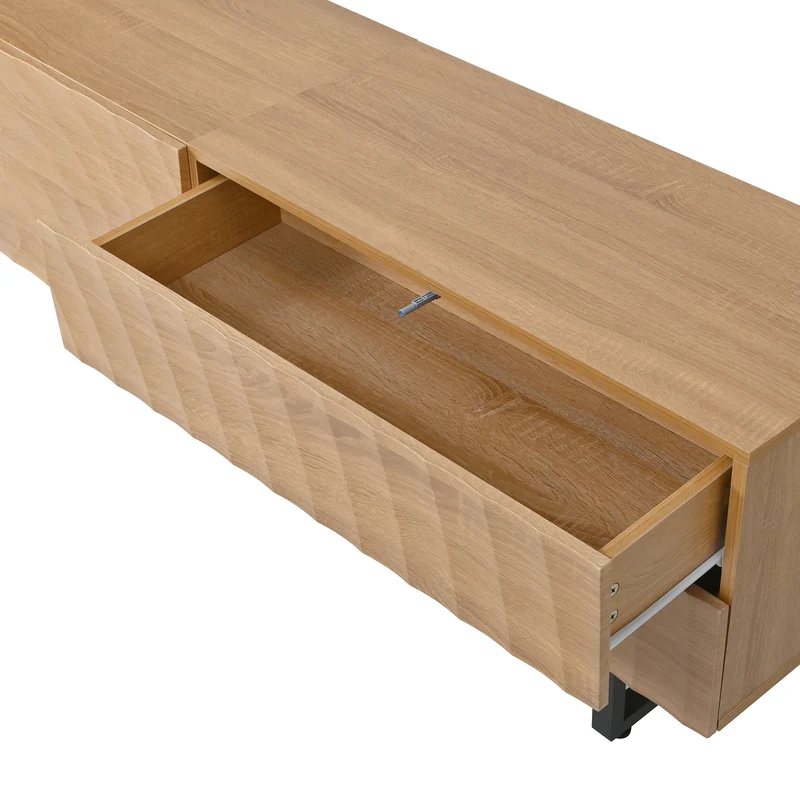 Meuble TV scandinave effet bois naturel relief 3D 180x38x51,5cm NIMBUSIRE