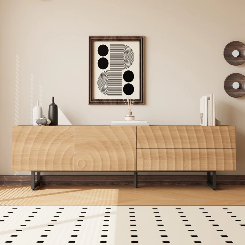 Meuble TV scandinave effet bois naturel relief 3D 180x38x51,5cm NIMBUSIRE