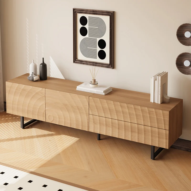 Meuble TV scandinave effet bois naturel relief 3D 180x38x51,5cm NIMBUSIRE