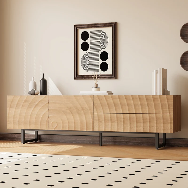 Meuble TV scandinave effet bois naturel relief 3D 180x38x51,5cm NIMBUSIRE