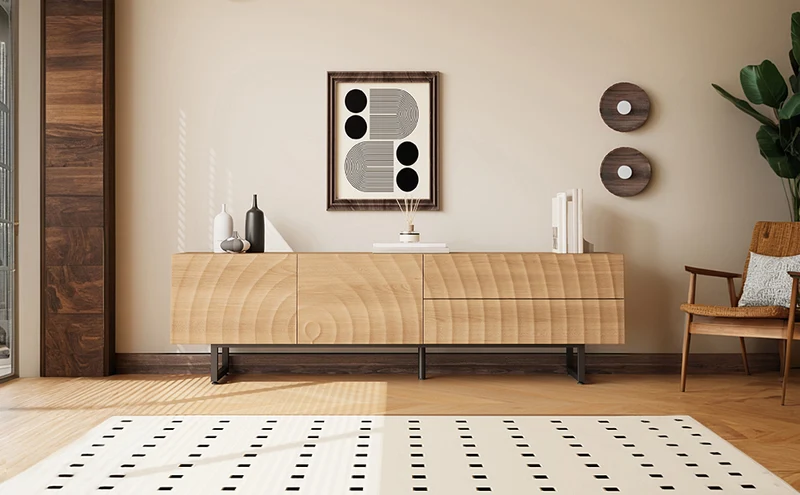 Meuble TV scandinave effet bois naturel relief 3D 180x38x51,5cm NIMBUSIRE