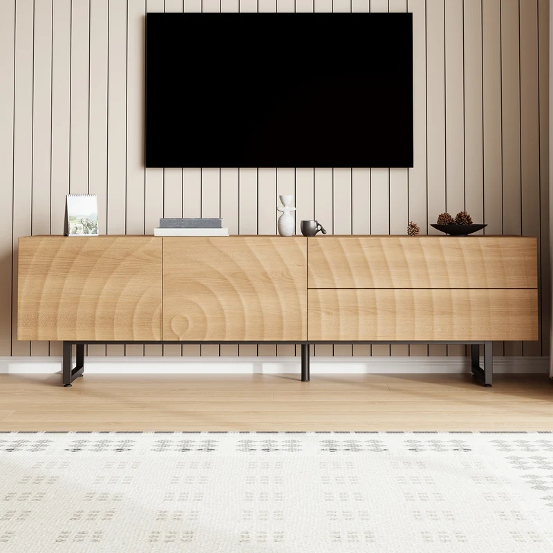 Meuble TV scandinave effet bois naturel relief 3D 180x38x51,5cm NIMBUSIRE