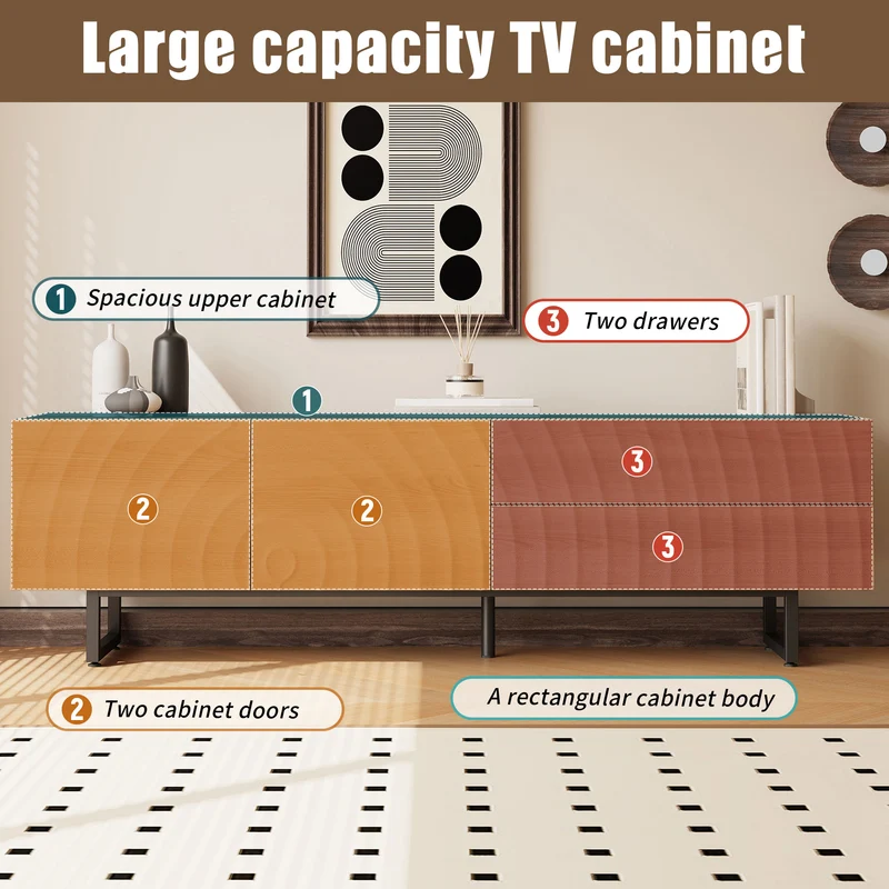 Meuble TV scandinave effet bois naturel relief 3D 180x38x51,5cm NIMBUSIRE