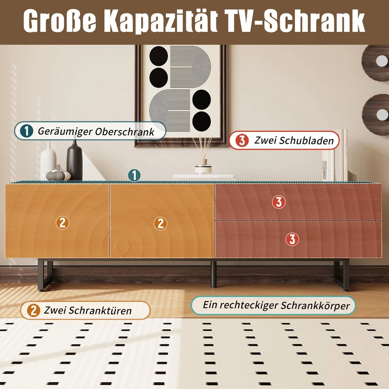 Meuble TV scandinave effet bois naturel relief 3D 180x38x51,5cm NIMBUSIRE