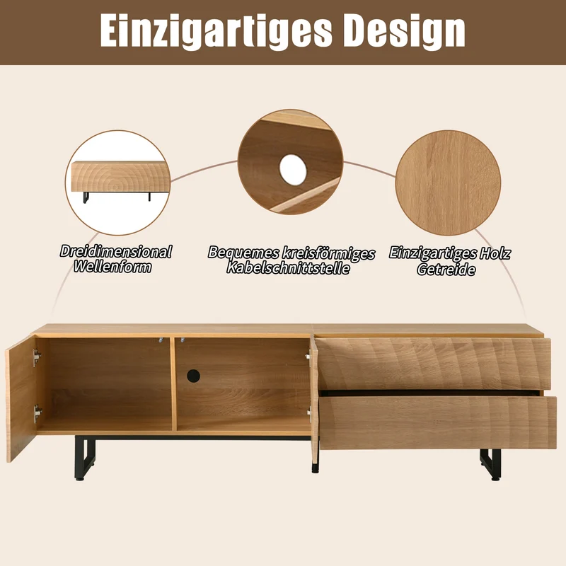 Meuble TV scandinave effet bois naturel relief 3D 180x38x51,5cm NIMBUSIRE