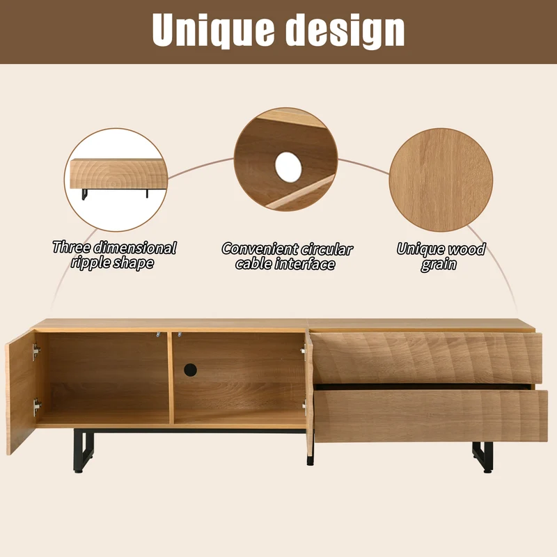 Meuble TV scandinave effet bois naturel relief 3D 180x38x51,5cm NIMBUSIRE