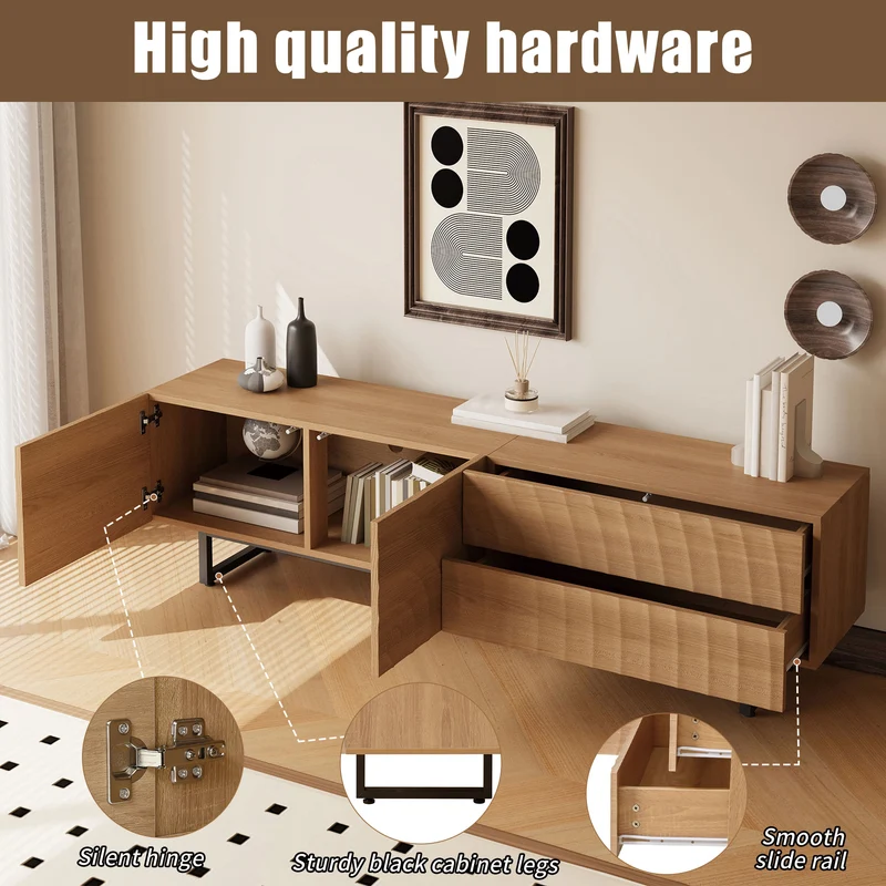 Meuble TV scandinave effet bois naturel relief 3D 180x38x51,5cm NIMBUSIRE
