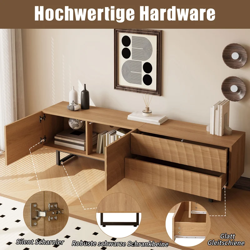 Meuble TV scandinave effet bois naturel relief 3D 180x38x51,5cm NIMBUSIRE