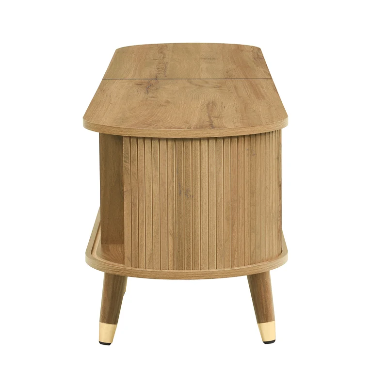 Meuble TV effet bois clair avec portes coulissantes et accents dorés 175x38x45 cm SUNPILLAR