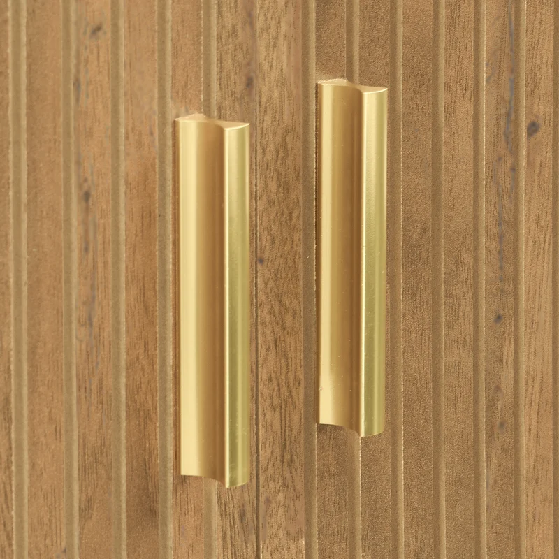 Meuble TV effet bois clair avec portes coulissantes et accents dorés 175x38x45 cm SUNPILLAR