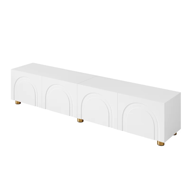 Meuble TV blanc design arche 4 portes pieds dorés 180x35x40cm FABRIC VANITY