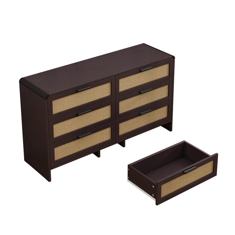 Buffet effet bois marron 6 tiroirs en rotin 130x40x74cm MOMENTUMCLARITYY