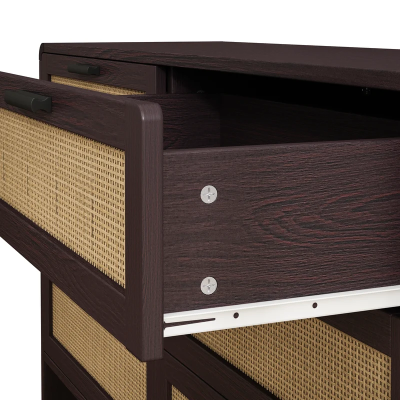 Buffet effet bois marron 6 tiroirs en rotin 130x40x74cm MOMENTUMCLARITYY