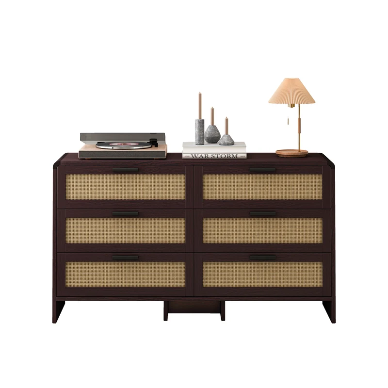 Buffet effet bois marron 6 tiroirs en rotin 130x40x74cm MOMENTUMCLARITYY