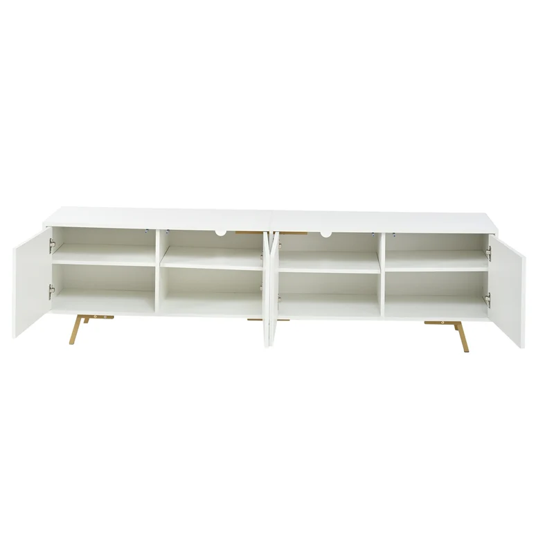 Meuble TV blanc 4 portes, design contemporain et lignes dorés asymétriques CASCADENEXUSA