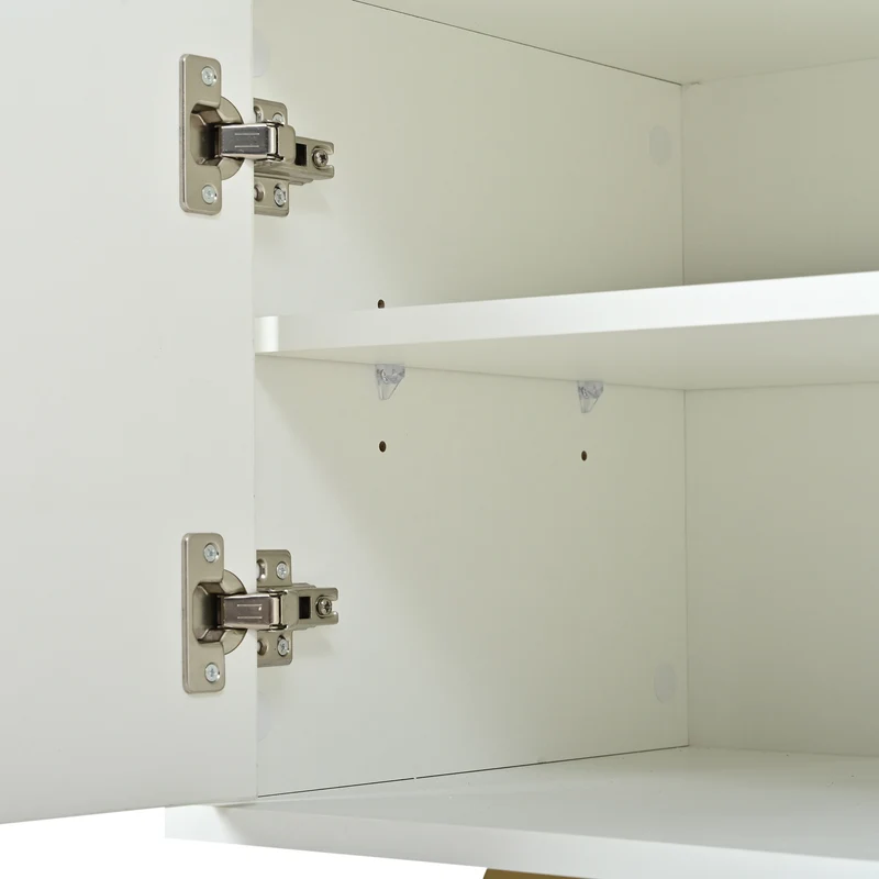Meuble TV blanc 4 portes, design contemporain et lignes dorés asymétriques CASCADENEXUSA
